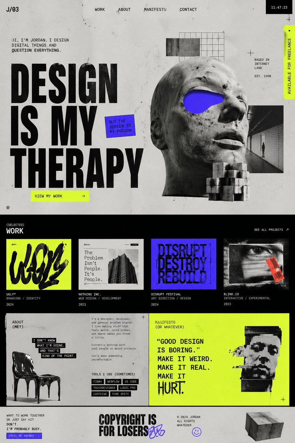 Jordan brutalist portfolio design
